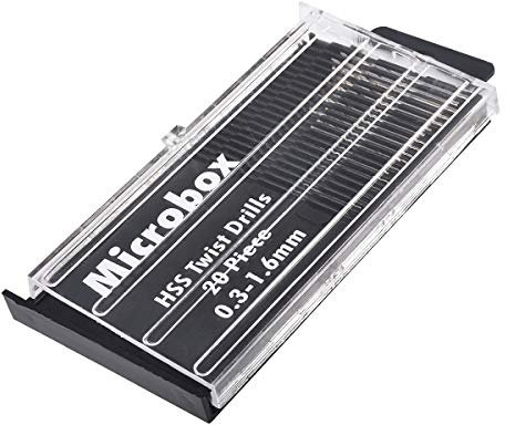 KATUR HSS Mini Micro Foret Set 20Pcs 0.3-1.6mm Tige, Foret hélicoïdal DIY Kit Rotary Hand Tools, Mini Pince Table Banc Perceuse À Main, Micro Haute Vitesse Modèle En Acier Foret De Précision