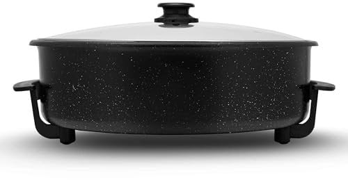 SOGO Paellera Eléctrica Multiusos – Olla Eléctrica para Cocinar 1500W, 9 cm Profundidad, Antiadherente con Termostato 240°C - Sartén Eléctrica con Regulador de Temperatura y Tapa de Cristal