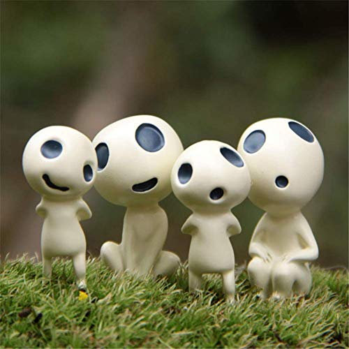 Molinter Mini Gartendeko Prinzessin Mononoke Baum Elfen Puppe Micro Landschaft Ornament aus Harz für Puppenhaus Puppenhausmöbel Gartenmöbel Deko Garten 4pcs/Set