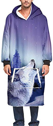 Morbuy Übergroße Kapuzenpullover Mode Tier Wolf Decke mit Kapuze, Ultra Weiche Plüsch Hoodie Pullover und Riesen Fronttasche für Erwachsene Männer Frauen Jugendliche (Eine Größe,Fantasy Wolf)