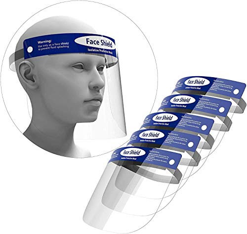 JALL, Safety Face Shieldes Protective Film Protect Eyes and MouthPlastic Adjustable Face Shield to Prevent SalivaSuitable for Men and Women, Transparent, 5 count