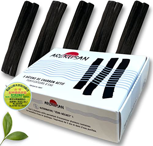 Charbon Actif Purificateur Eau X5 Japonais Filtre L'eau du Robinet. Kishu Binchotan 100% Naturel de Chêne Ubamegashi Wakayama au Japon. Charbon Vegetal Bio Purification Eaux Carafe Bouteille Gourde