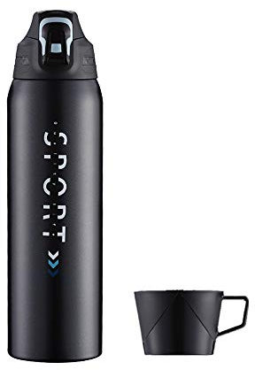Hangrow Flacon de Voyage Fiole Thermique + Couvercle De Tasse De Café, Bouteille Deau De Sport 1L, Acier Inoxydable Bouteille Deau De Vélo Flacon Isolé sous Vide pour Boissons Chaudes