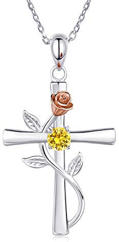 BlingGem Collier pour Femme Croix Argent 925/1000 Collier de Pierre de Naissance Novembre Pendentif Zircone Cubique 5A Bijoux Anniversaire Cadeau pour Femme Maman Epouse Fille