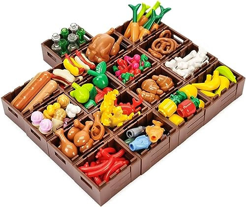 Thema Essen Set mit Ausstellungsstand Vitrine kompatibel mit Lego Minifiguren