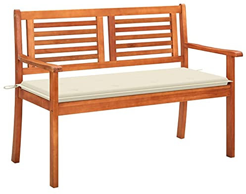 Tidyard Gartenbank 2 Sitzer mit Auflage Holzbank Parkbank Balkonbank Terrassenbank Sitzbank Gartenmöbel Bank Eukalyptusholz Massiv 120cm Cremeweiß