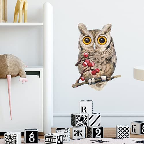 ROFARSO Lebensechte Wandaufkleber mit niedlicher Eule, Vogel, Tier, entfernbar, zum Abziehen und Aufkleben, Wandkunst, Dekoration, Heimdekoration für Kinderzimmer, Baby, Schlafzimmer, Wohnzimmer,