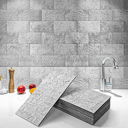 Art3d 102 piezas Backsplash azulejos Peel and Stick para estufa, cocina, baño, chimenea, 7,6 cm x 15,2 cm pegar en el metro piedra natural blanco