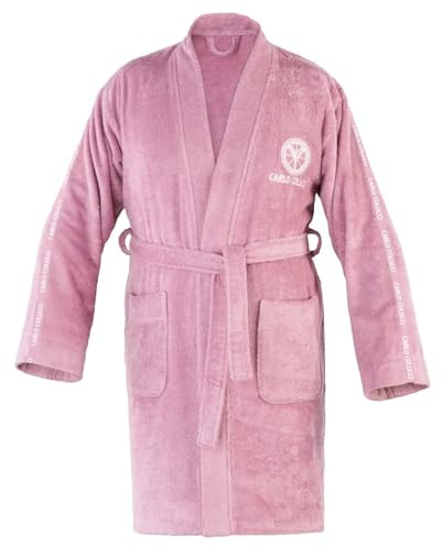 Carlo Colucci Bademantel Kimono-Stil Vito | 100% Baumwolle | Frottier | knielang | Logostickerei & Logoschriftzug | Gürtel | OEKO-TEX® MADE IN GREEN