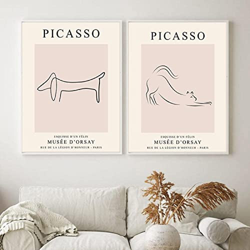GSHRED Pablo Picasso Tierskizze Hund Katze Zeichnung Poster Linie Kunstdrucke Ausstellung Galerie Wandbilder Leinwand Gemälde Heimdekoration ungerahmt 30 × 40 cm × 2 Stück