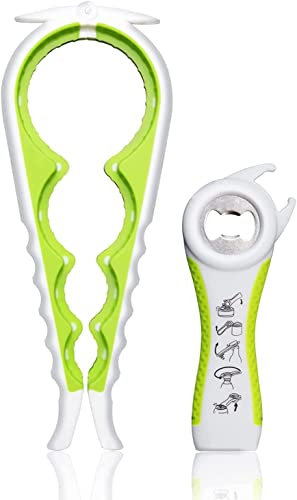 Glasöffner, Glas-Flaschenöffner Dutschfester Deckelöffner 4-in-1 Flaschenöffner Silikon + Rutschfester Deckelöffner für Küche, Camping und Arthritis