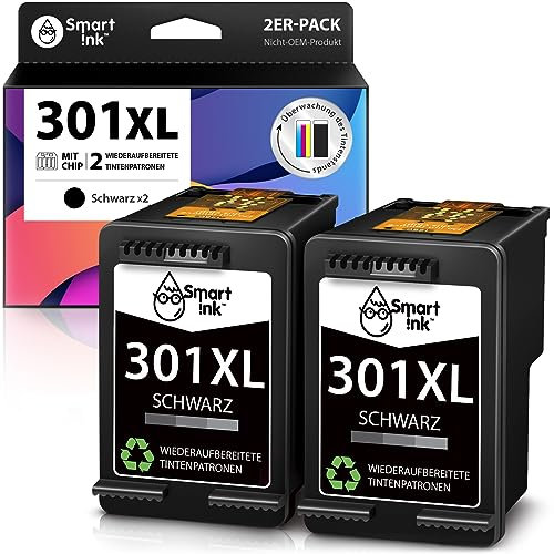 Smart Ink Wiederaufbereitete Druckerpatronen als Ersatz für HP 301XL 301 XL (2 Schwarz Multipack) für HP Envy 4500 4504 5530 DeskJet 2540 3050 2510 1510 1000 1050 2050 3050A Officejet 2620 2622 4630