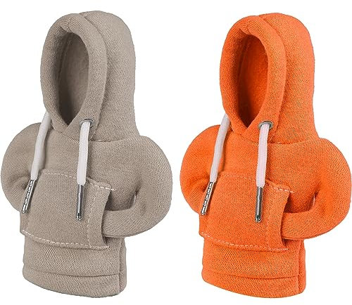 LISEFO 2 Stück Auto Schaltknauf Abdeckung Set mit Aufhänger und Halskette, Grau&Orange Schaltknauf Hoodie Abdeckung Universal Shifter Dekoratives Autozubehör Kreativer Auto Schaltknauf Hoodie