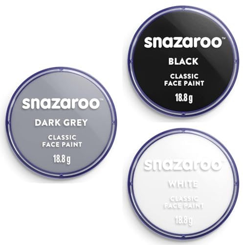 Snazaroo Classic Face Paint Set, 'Warewolf', Dark Grey + Black + White, 3 x 18.8g, for Halloween and Parties