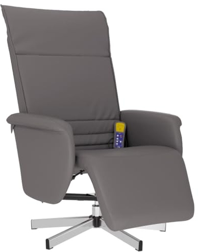 vidaXL Massagesessel, Sessel Verstellbare Rückenlehne Fußteil, Drehbar Fernsehsessel Relaxsessel mit Liegefunktion, Liegesessel Polstersessel Ruhesessel, Grau Kunstleder