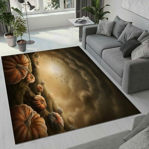 ROUSKI Halloween Teppich Wohnzimmer Schlafzimmer 3D Muster Design Retro Kürbis Teppiche rutschfest Waschbarer Kurzflor Teppich Grösse 180x240 cm Flauschig Weich Soft Home Outdoor Carpet Matte