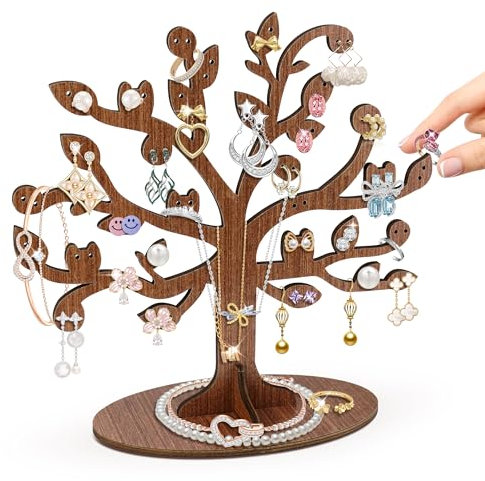 TAKULA Porte Boucle d'oreille Arbre à Bijoux en Bois- Porte Boucles d'oreilles Présentoir,Rangement Bijoux Presentoir Bois Presentoir Collier,Cadeaux Uniques pour les Femmes