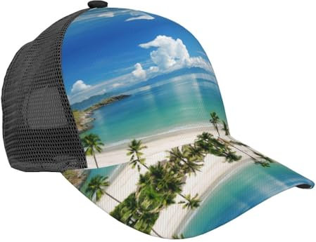 KIROJA Beach and Palm Tree Baseball Cap Adjustable Trucker Hat Mesh Baseball Cap Sun Hat for Men/Women
