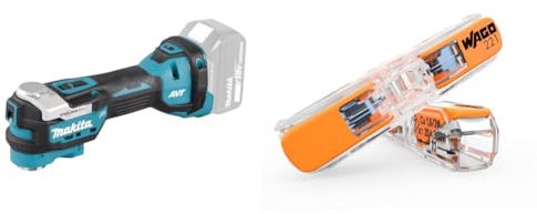 Makita DTM52Z Akku-Multifunktionswerkzeug 18V (ohne Akku, ohne Ladegerät, ohne Zubehör) & WAGO Klemme, 2-Leiter, 4 mm², Durchgangsverbinder mit Hebel, Transparent, 221-2411 (60 Stück)
