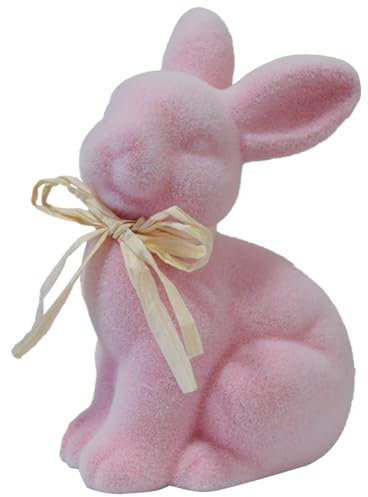 Lovehomily for Osterhasen-Ornament, kreativ, pelzig, beflockter Hase, Dekor, Schaumstoff, künstliches Moos, Hasenstatue für for Ostern, Zuhause, Garten, Party, Dekoration (Rosa)