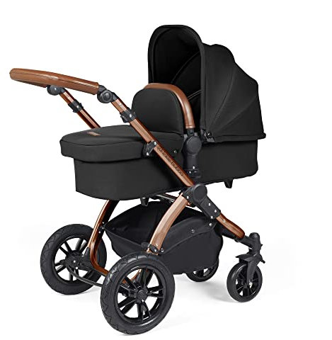 Ickle Bubba Stomp Luxe 2 in 1 Kinderwagen - Geeignet von Geburt an bis zu 22 kg (ca. 4 Jahre*), All-Terrain, faltbar, inkl. Regenschutz, Fußsack, Schürze, Sonnenschirm (Bronze/Mitternacht/Hellbraun)
