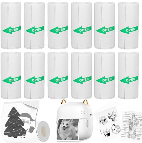 12Pcs 57×25mm Mini Printer Sticker Paper Thermal Roll for Kids Self-Adhesive Photo Camera - Thermal Printer Sticker Rolls