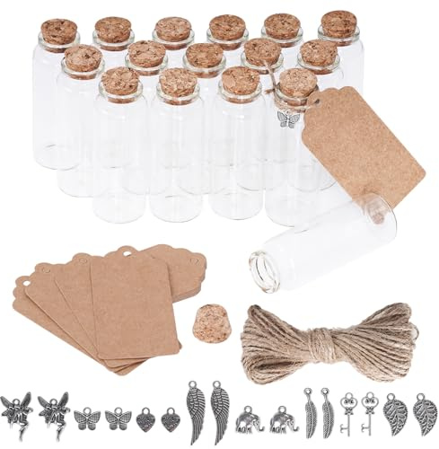 16 Stück Mini-Glasflaschen mit Kork füllbar kleine Glasflaschen für Urlaub Geschenke Hochzeit Geschenke Home Dekoration hält Küche Gewürze Badesalz Perlen Sand Teeblätter und vieles mehr (40ml)