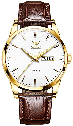 OLEVS Armbanduhr Herren Großes Gesicht Braun Lederarmband Quarzuhren Minimalistisch Weiß Wählscheibe Business Kleid Uhren Stylish Lässig Quarz Wasserdicht Leuchtend Tag Datum Watch for Men