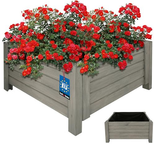 KOTARBAU® Pot de Fleurs Jardinière Bois Extérieur de 60 x 60 cm Anthracite|Boîte de Jardin pour l'Extérieur|Bac Bois à Fleurs|Jardinière Bois Extérieur|Support pour Plantes de Balcon|Jardinière Bois