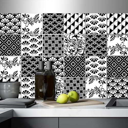 AREDE 32 x Feuilles Mural Stickers Carrelage 2D Imperméables Carreau de Ciment Adhesif, Autocollants Carreaux Dosseret pour Cuisine, Salle de Bain la Décoration à la Maison / 15 x 15 cm / T1021