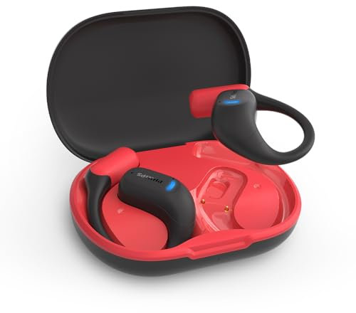 Philips TAA6709 True Wireless Air Conduction Open Ear Sports 5.3 Bluetooth Headphones, 28 Hours playtime, IP55 Dust/Water Protection, Slimline Charging Case - Red and Black