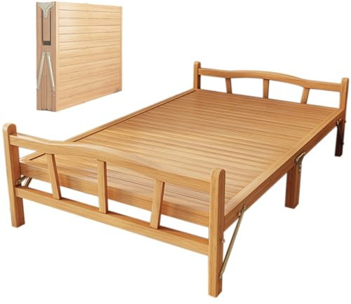 Klappbett Erwachsene mit Kopfteil, Gästebett Klappbar aus Bambus Stabil Klappbares Bett Bis 200 kg Belastbar für Wohnzimmer, Gästezimmer, Schlafzimmer, Büro(185x80x30cm)