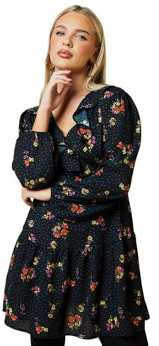 Dorothy Perkins Petite Blue Ditsy Floral Tiered Hem Frill Wrap Mini Dress, 10, Black
