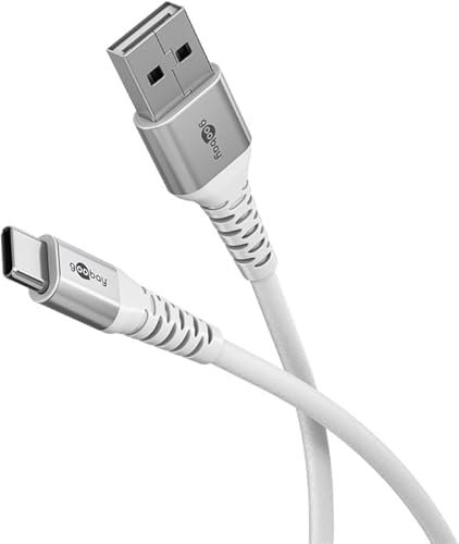 goobay USB-A vers USB-C 60 W / 0,5 m/Câble textile flexible/Câble de charge de 480 Mbits USB C/Super doux/Samsung, Xiaomi, Google, Nothing Phone Câble USB A vers C/Câble textile/Blanc / 74529