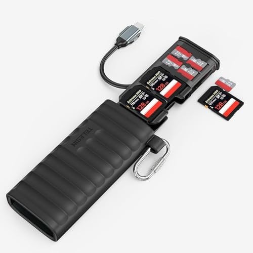 TELESIN High-Speed SD Card Reader, 312MB/S USB 3.1 Type-C Dual Slots Micro SD/TF Card Carrying Case Holder SDXC Card Reader