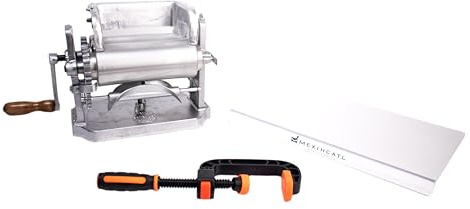 Prensa/Fabricante de Tortillas con Rodillos - Fácil Operación con una Sola Mano, Abrazadera de Liberación Rápida, Configuración y Guía de Recetas - MEXIHCATL MERCHANDISE