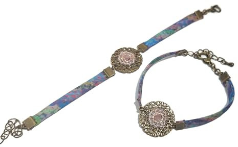 2 bracelets duo perles tissage ruban mere fille sœurs amies message amour (Rose pastel)