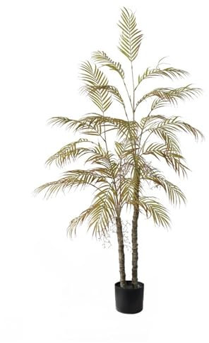 Zstar Groß Künstliche Palme,150cm Doppelstange Künstliche Pflanzen Groß Kunstpalme im Topf, Zimmerpflanzen Eckdeko Palmenfarn für Wohnzimmer, Büro, Terrasse,Rot