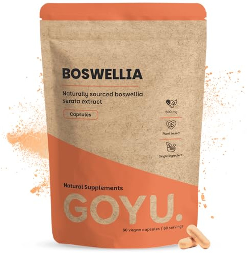 GOYU Weihrauch Kapseln (Boswellia Extrakt) 500 mg 60 capsules - Gelenke & Knochen - Boswellia-Kapseln - Boswellia serrata - Vegan - Ohne Zusätze - Laborgeprüft - 60 Tage Vorrat pro Beutel