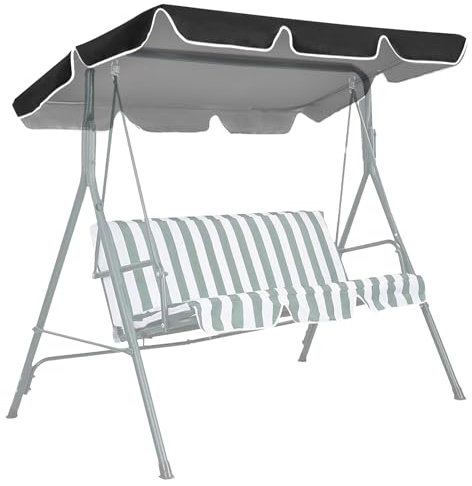 Swing Chair Canopy Replacement, 3 Seater Garden Seat Canopy Cover, Replacement Canopy Seat Chair, Canopy Cover Outdoor Garden Furniture Covers(Black, 195 * 125 * 15cm)