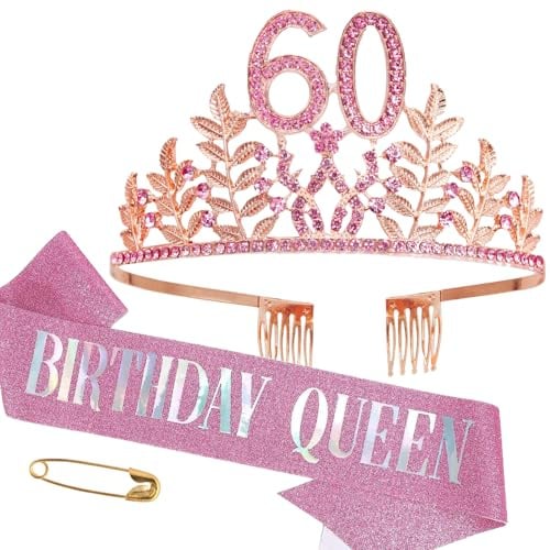 Geburtstag Schärpe und Tiara Mädchen Krone Damen Diadem Geschenke Crown Geburtstagskönigin Schärpe Kristall Strass Stirnband Deko für Frauen Geburtstag Party Supplies