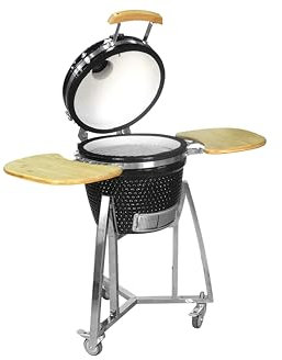 Kamado CL-16 Profi Keramik Grill Schwarz, Grilldurchmesser 40cm, Grillrostdurchmesser 33,5cm, BBQ Grillei Holzkohlegrill Grill Keramikgrill