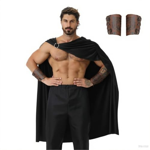maxToonrain Herren Spartanerkrieger-Kostüm mit 2 Armbändern, griechisch-römischer Gladiator-Soldaten-Umhang, historisches Kostüm für Halloween, Weihnachten, Larp, Weltbuchtag