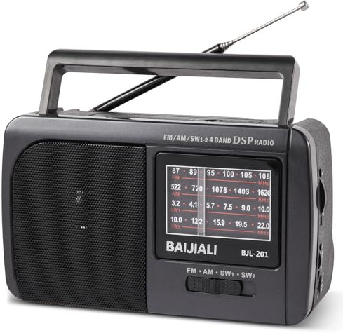 Radio portátil de onda corta AM/FM/SW1/SW2 - Diseño retro de transistor con altavoz de 3 W, funciona con pilas para uso doméstico, al aire libre y supervivencia de emergencia (BJL-201)