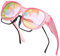 LVIOE Fitover Lunettes de soleil polarisées pour femme, monture ronde tendance, protection UV, A15 rose/rose miroir