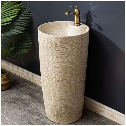 RDIAYDN Lavello in Ceramica retrò Opaco con Piedistallo, Lavandino A Colonna, Lavabo Freestanding, Lavabo da Pavimento, Lavabo Lavandino con Colonna in Porcellana