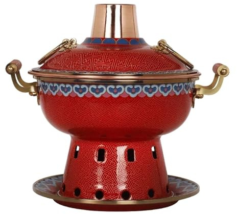 Cloisonne Copper Chafing Dish Small Enamel Hot Pot Hotpot Commercial Pure Copper Hot Hotpot Cookware(RED)