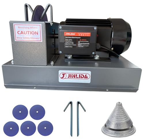 JLD10-9 Lawn Mower Blade Sharpener, 1HP 750W Lawn Lawnmower Blade Grinder with 9-inch Ceramic Grinding Wheel and Balancer and 5 Sanding Discs