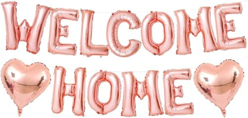 DazzJoy Willkommen Zuhause Luftballons Rosegold, 16 Zoll Rosegold WELCOME HOME Buchstaben Ballons, Welcome Home Deko Folienballon, Willkommen Zurück Deko Helium Ballon für Babyparty, Familie Party
