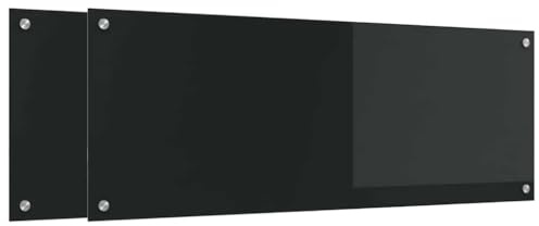 vidaXL Kitchen Backsplash 2 pcs Black 110 x 40 cm Tempered Glass, Modern Kitchen Backsplash, Rectangular Glass, Durable Heat-Resistant Wall Cover, Functional Cooking Area Protector, Stylish Decor